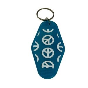 Retro Motel Keychain Teal Peace Sign Pattern